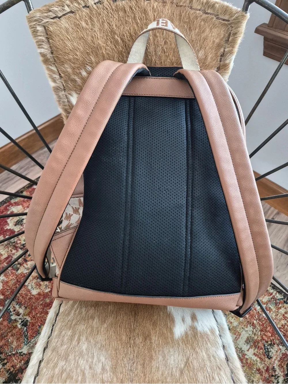 Michael Kors Tan/Brown MK Logo Backpack with Leather Trim